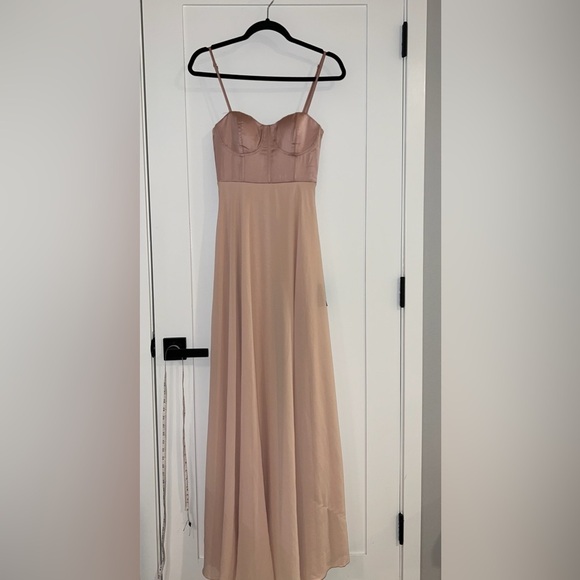 NEW Lulus Best Part of Me Blush Satin Bustier Chiffon Maxid Dress Gown Size XS - Picture 3 of 11